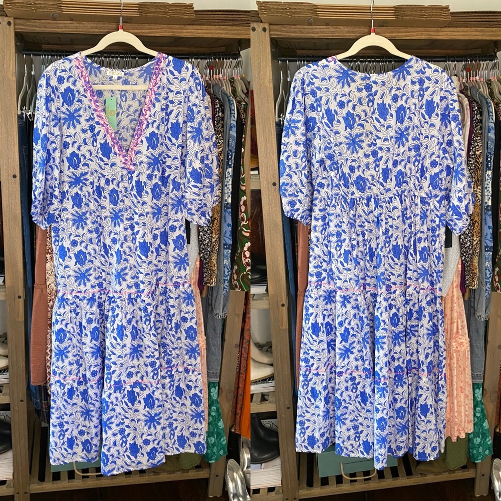 DEBBIE KATZ Floral Blue Maxi Dress/Beach Coverup - Picture 3 of 12